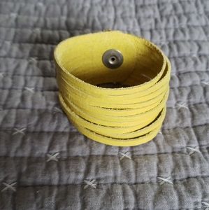 Nickel & Suede Citron Yellow Leather Slit Cuff